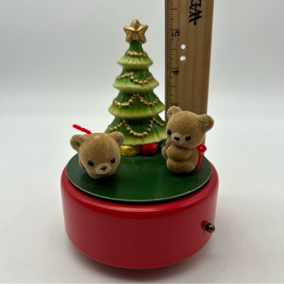 Rare Vtg TOYO Christmas Music Box Flocked Bears & Tree “white Christmas” Japan - Picture 2 of 13